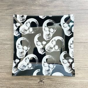 Black Glass Plate With White Skulls